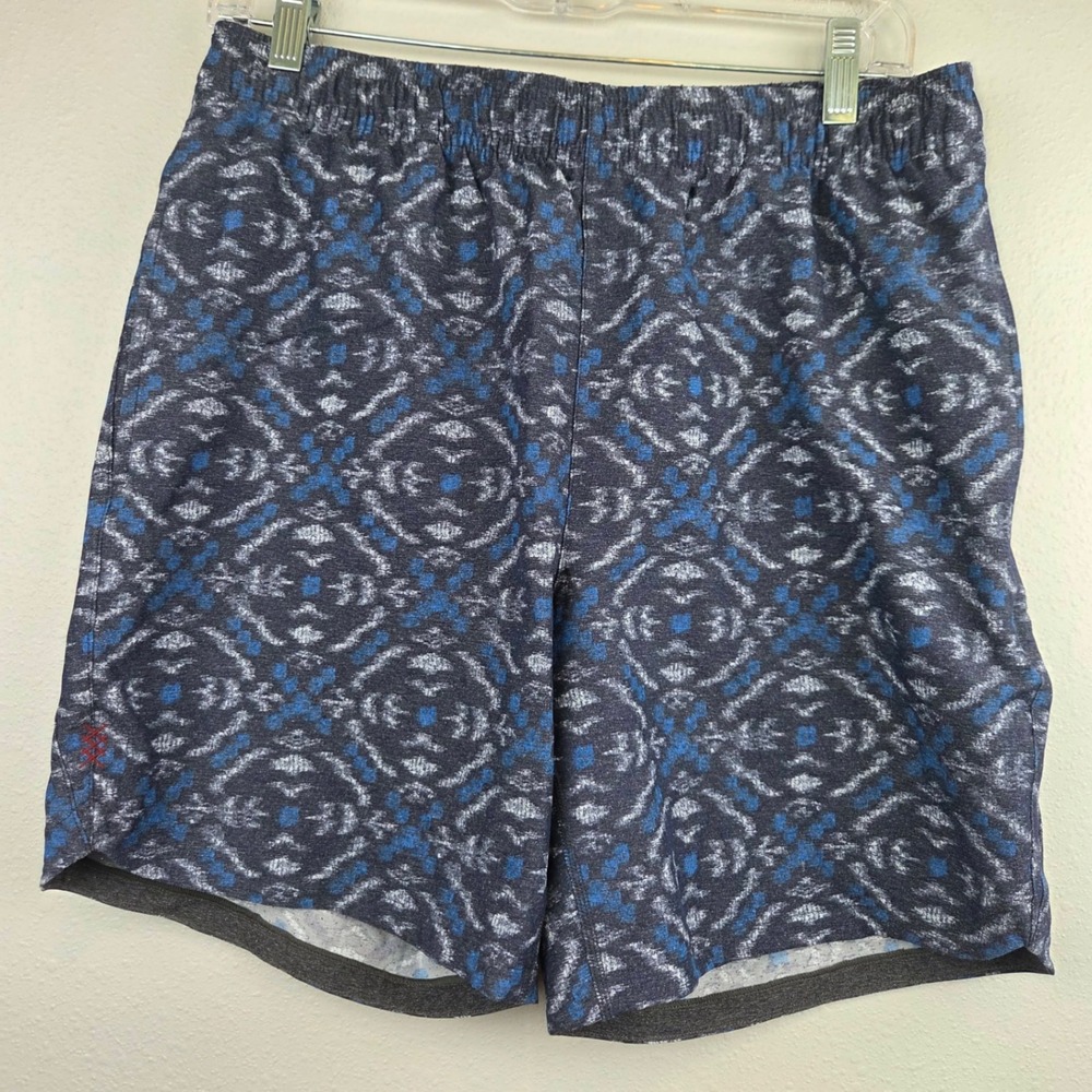 Rhone Athletic Shorts Mens Medium Blue Grey Geometric Print Running GDP-182